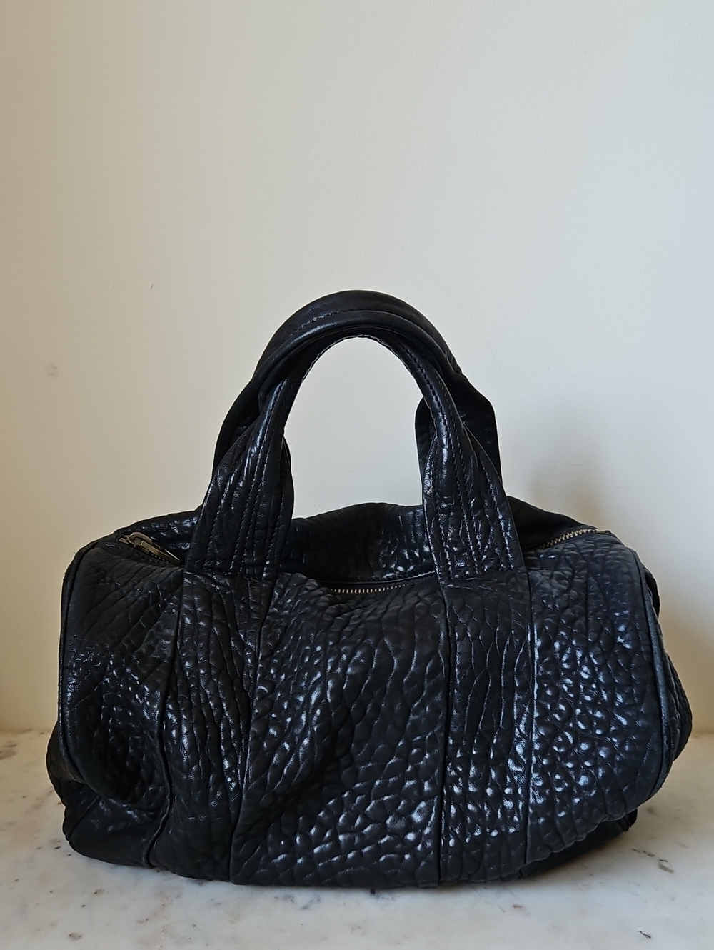 ALEXANDER WANG: Vintage  Black Textured Leather Rocco Bag - Picture 2 of 12